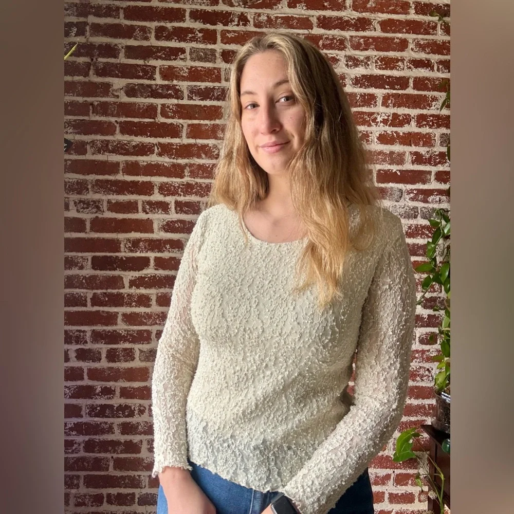 Peaces Y2K Cream Lace Long Sleeve Top
